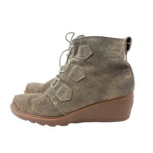 Sorel Women's Taupe Toronto NL2115-245 Suede Lace Up Wedge Ankle Boots Size 8.5